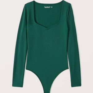 Abercrombie & Fitch Emerald Green Long-Sleeve Seamless Sweetheart Bodysuit
